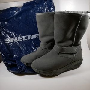 Skechers Grey Shape Ups Women's Suede Faux Boots